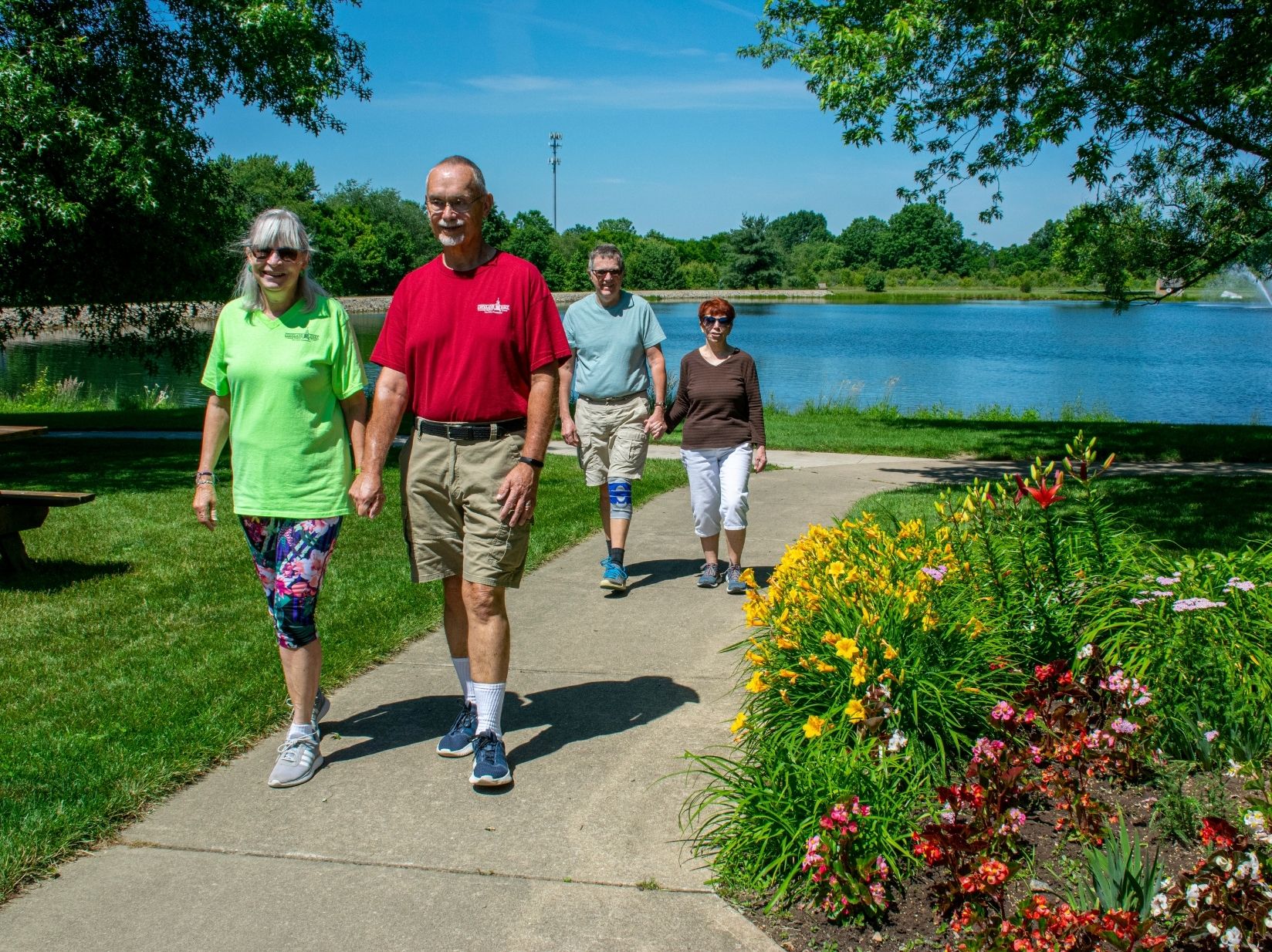 Walking together at Copeland Oaks and making friends.